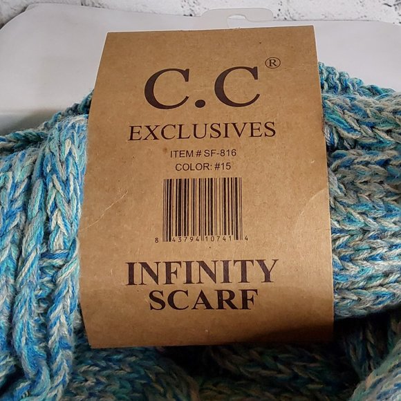 'C.C BEANIE 'INFINITY' SCARF MARBLED TEAL FULL WRAP - Picture 8 of 15